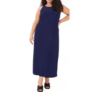 Vince Camuto Women's Navy Plus Size Crewneck Back Keyhole Sleeveless Dress 1X